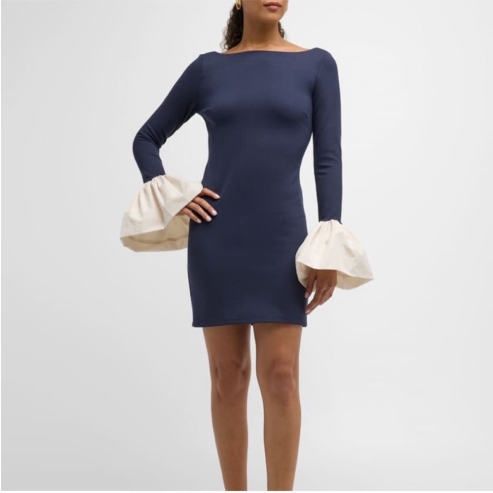 Staud Hawthorne Dress Navy Blue Taffeta